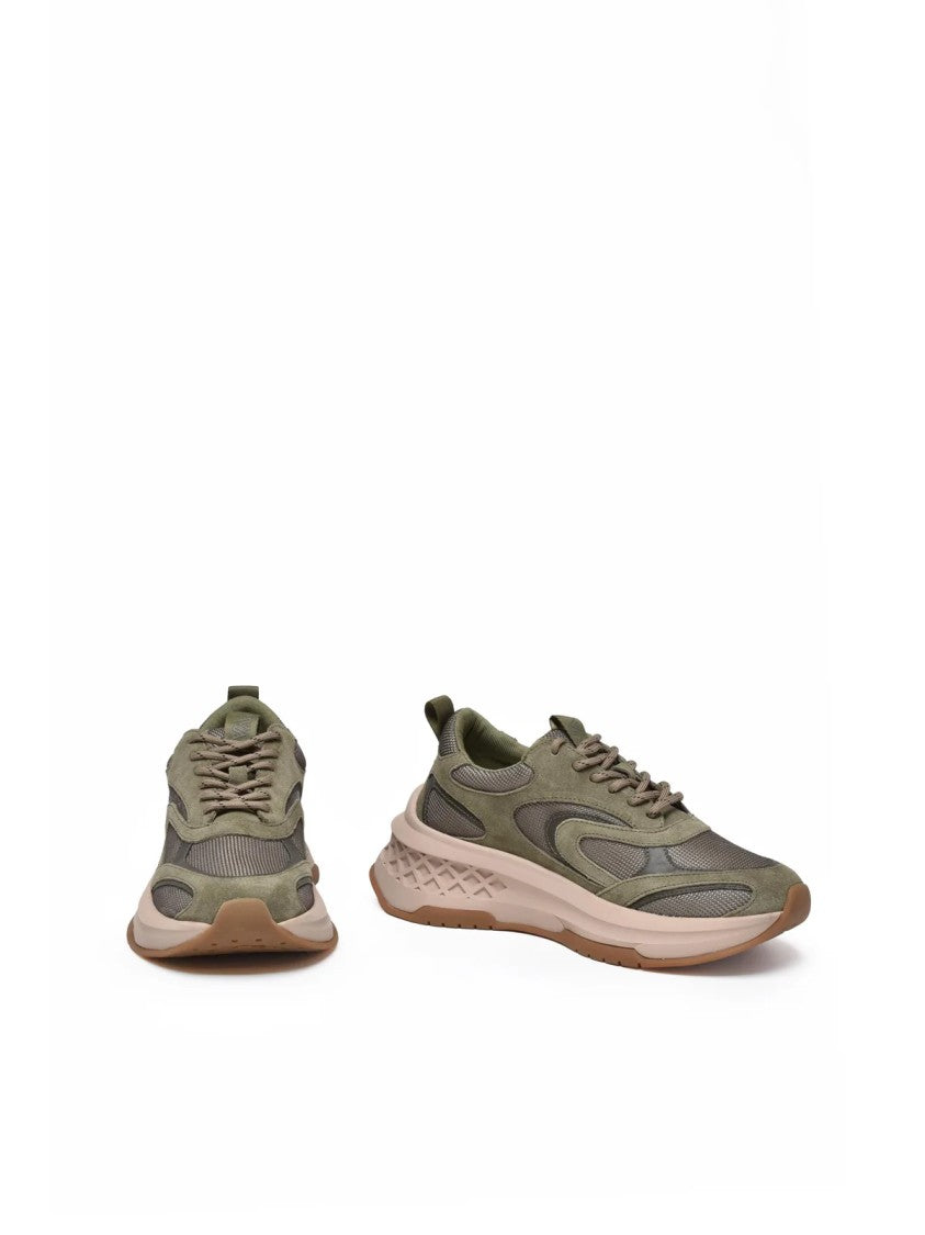 Emanuélle Vee Green Textured Leather Chunky Sneakers