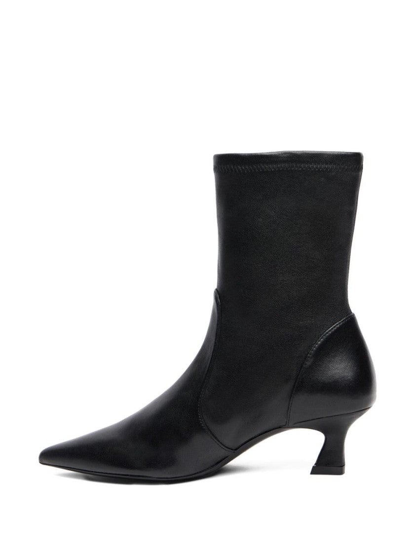 Stuart Weitzman Black Pointed Toe Sculpted Kitten Heel Boots