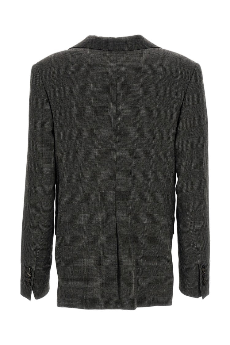 Simone Rocha Grey Slash Crystal Embellished Check Wool Blazer