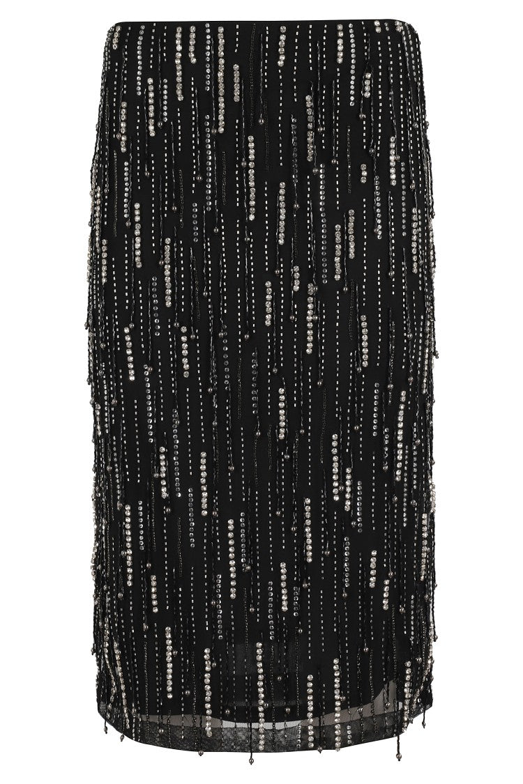Pinko Midi Skirt With Rhinestone-Embellished Mesh Design