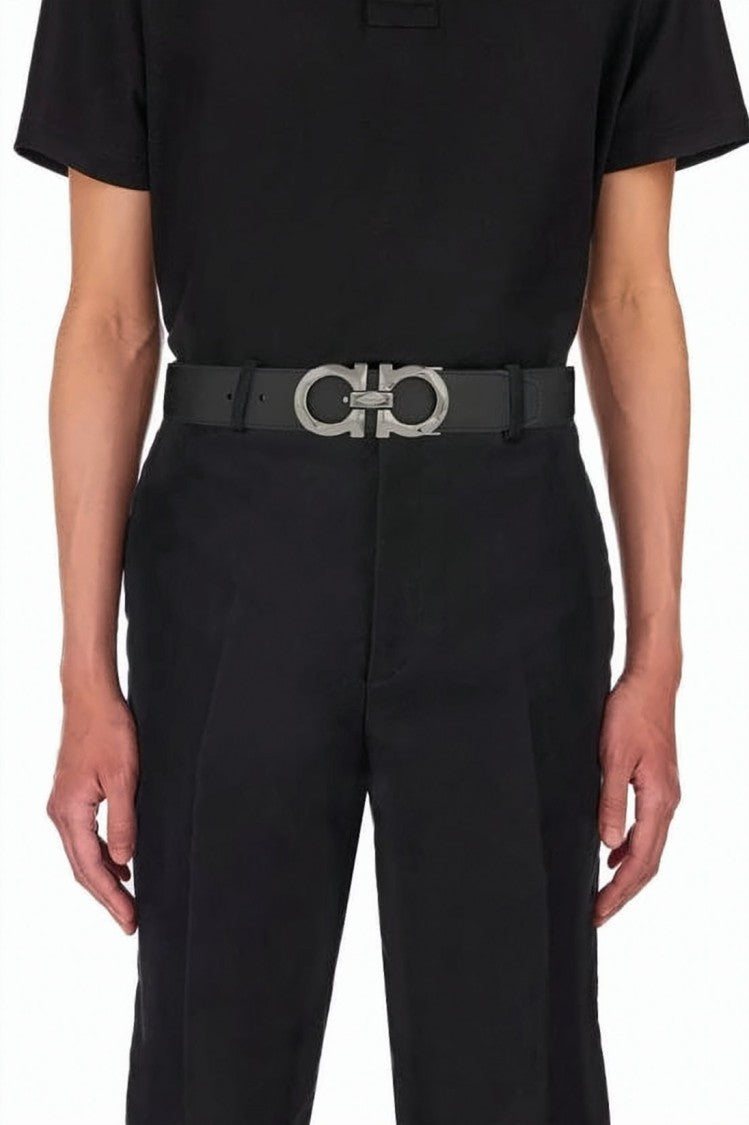 Salvatore Ferragamo Reversible Calf Leather Belt With Polished Metal Gancini Buckle