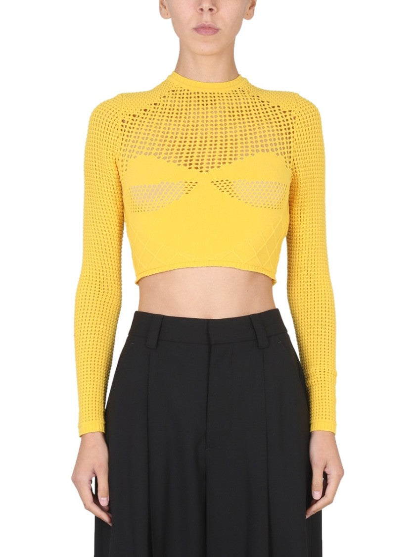 Ambush Perforated Crop Shirt With High Neckline