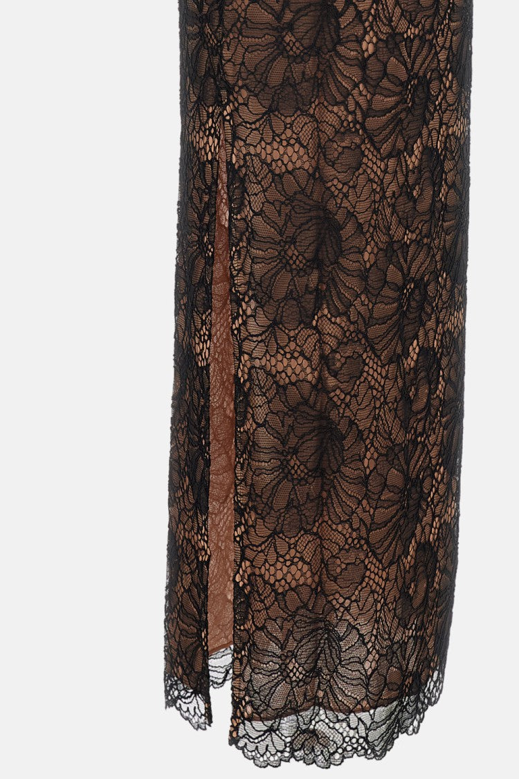 Rotate Floor-Length Floral Lace Halterneck Dress With Scalloped Hemline
