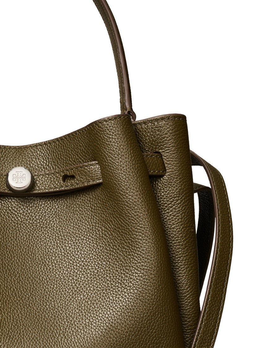 Tory Burch Romy Bucket Bag Pebbled Silver Accent Bucket Bag