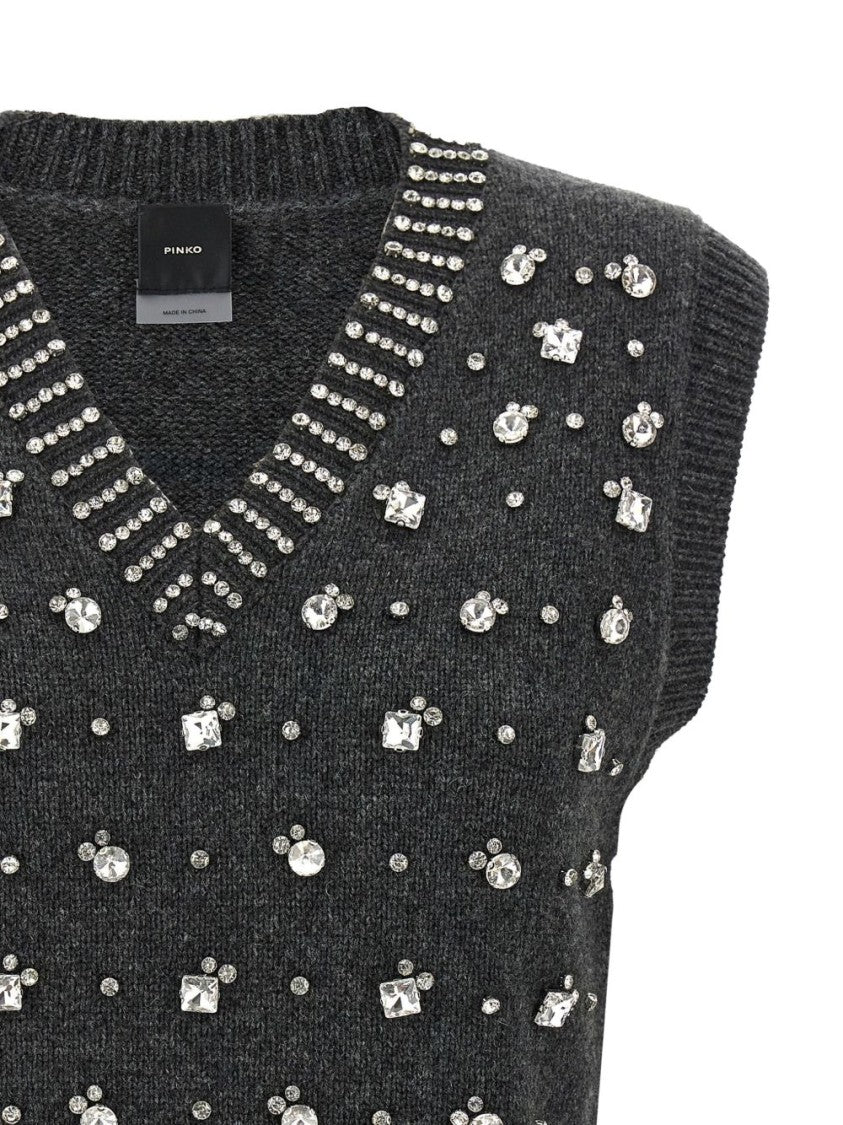 Pinko Sleeveless Knit Vest With Rhinestone Accents
