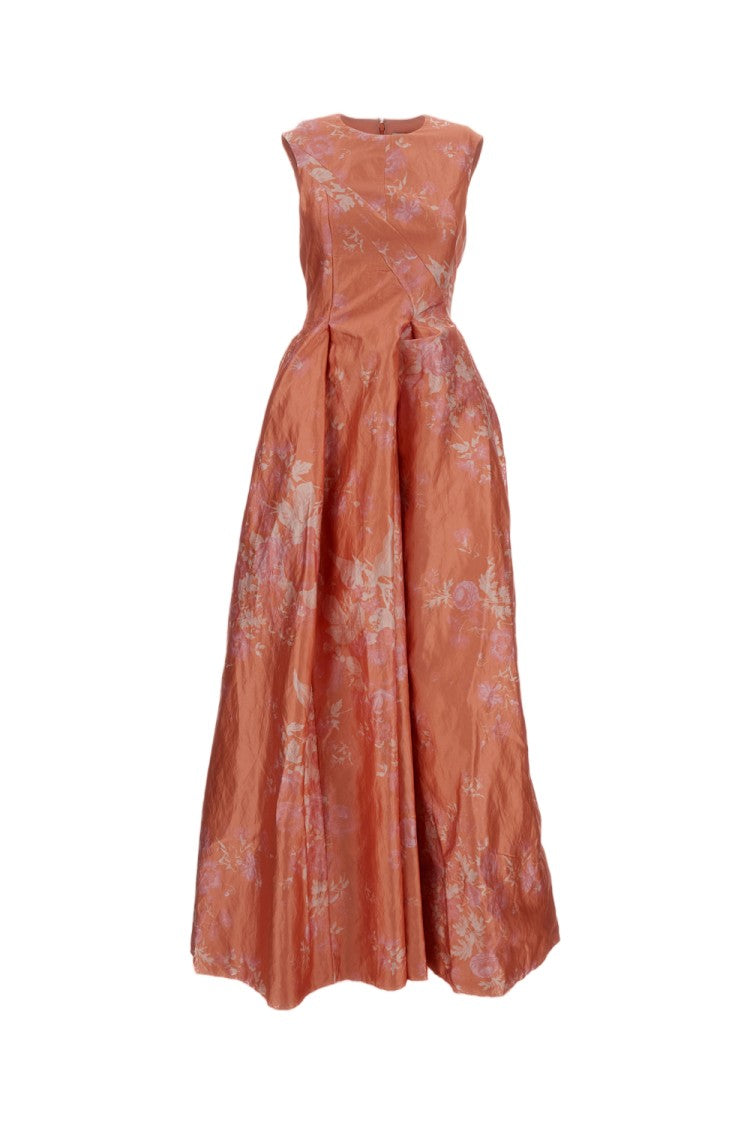 Erdem Pink Floral Print Satin Hourglass Gown
