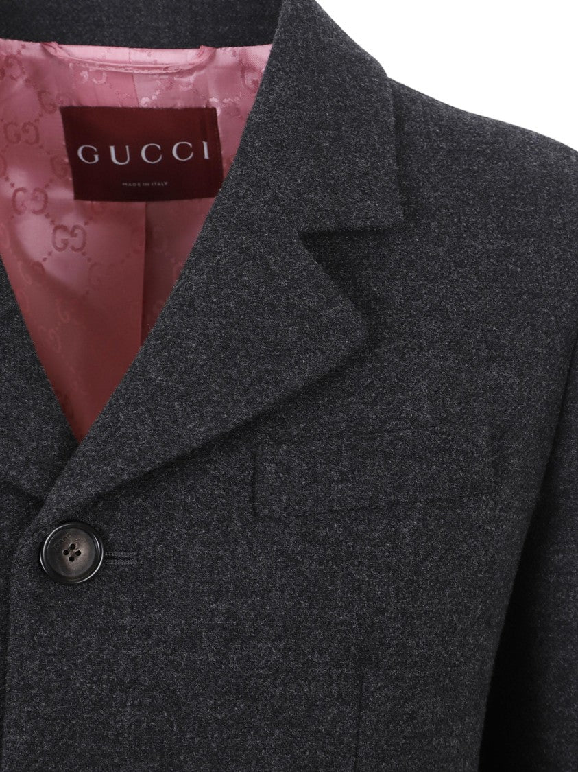 Gucci Textured Wool Boxy Jacket With Notched Lapel