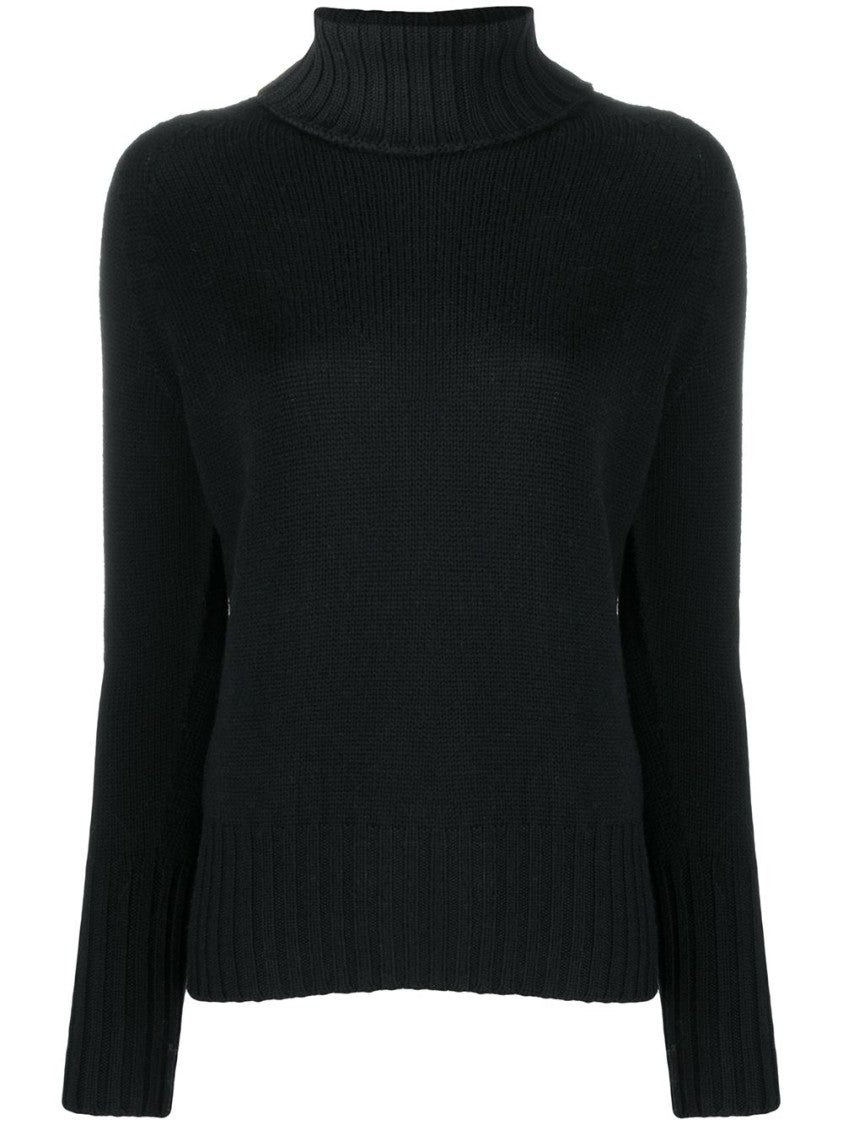 Drumohr Black High Ribbed Turtleneck Wool Sweater
