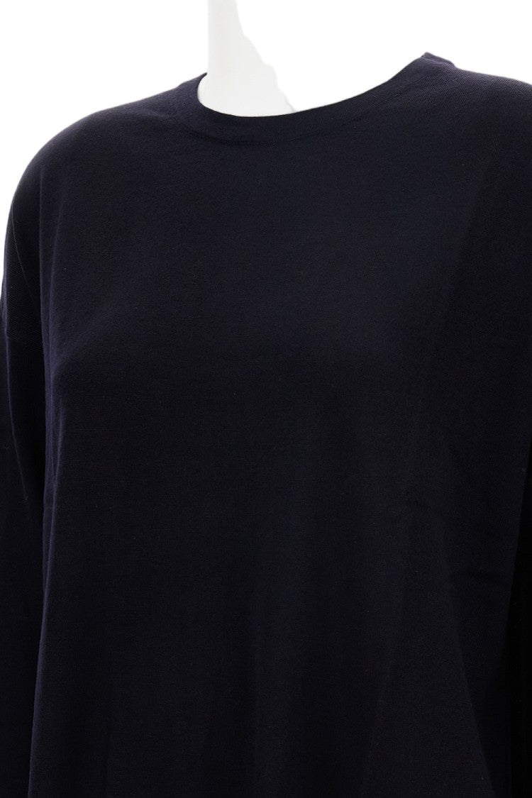 Hira Crew-Neck Cardigan With Ribbed Detailing In Sumptuous Blue