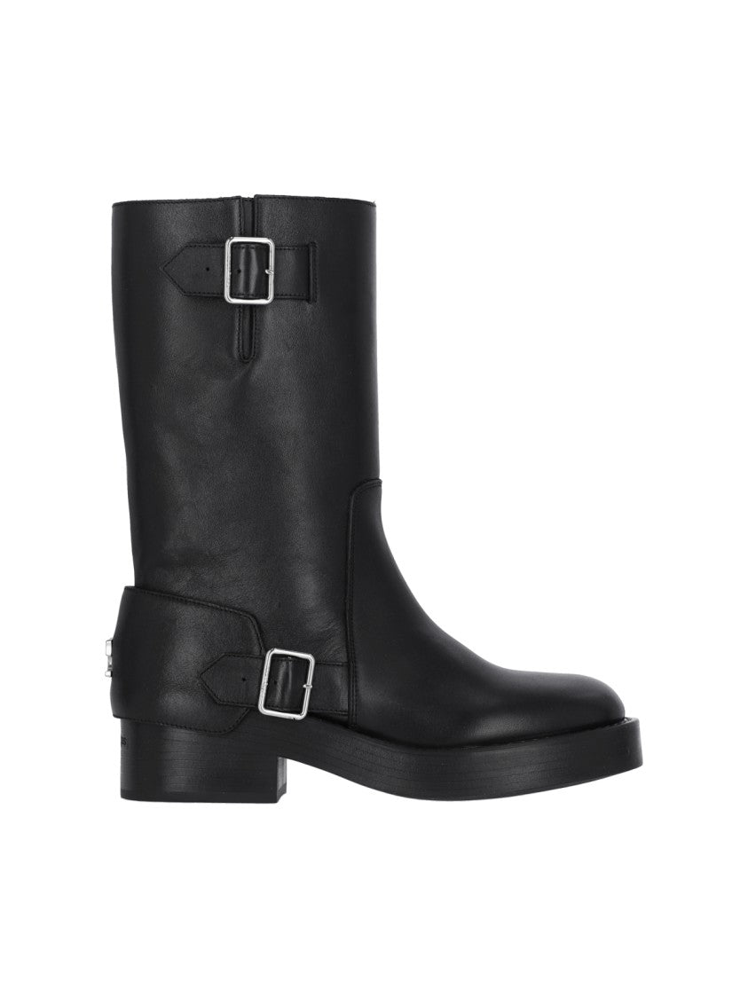 Courrèges Americana Strappy Boots In Black Hammered Leather
