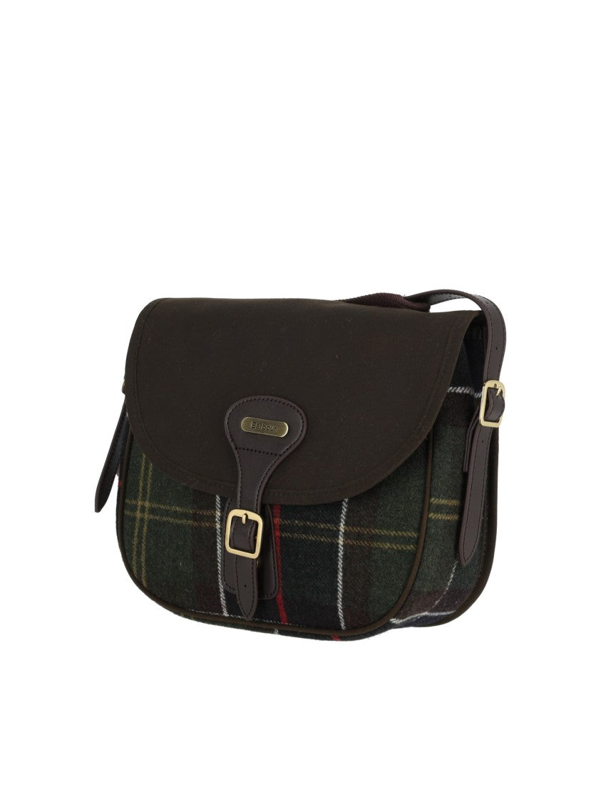 Barbour Tartan Wool Crossbody Bag With Leather Accents And Gold Hardware