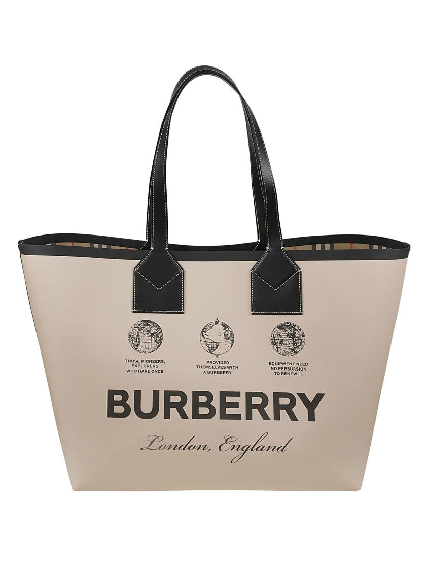 Burberry Structured Beige Tote Bag