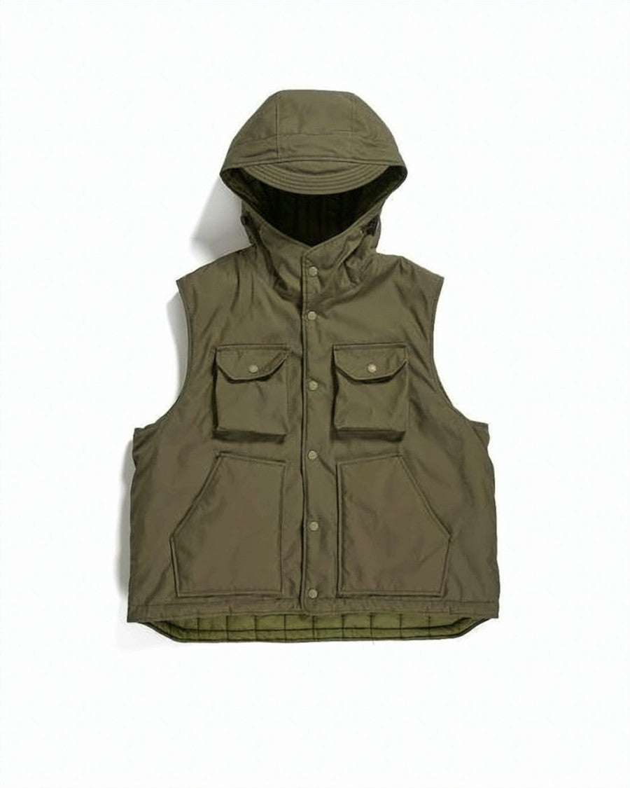 Engineered Garments Sleeveless Hooded Vest With Front Snap Closure