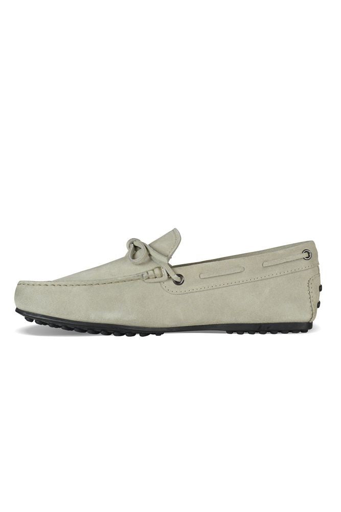 Tod's Minimalistic Grey Suede Loafers With Tied Laces