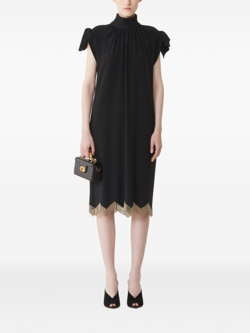 Lanvin Silk And Nylon Midi Dress With Tied Bow Sleeves