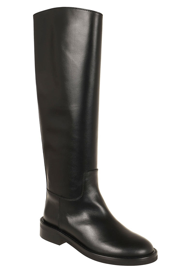 Via Roma 15 Stivale Alto 012 Black Leather Knee-High Boots