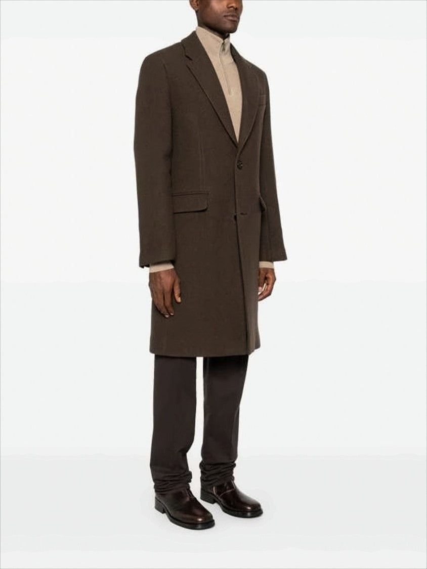 Ami Brown Tailored Wool Coat With Notched Lapel And Classic Silhouette