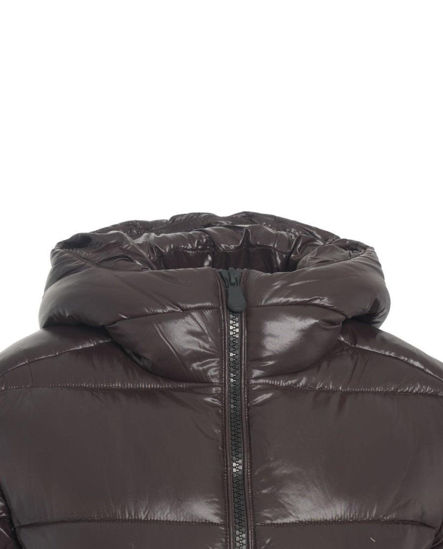 Save The Duck Glossy Knee-Length Puffer Jacket With Double-Slider Zipper