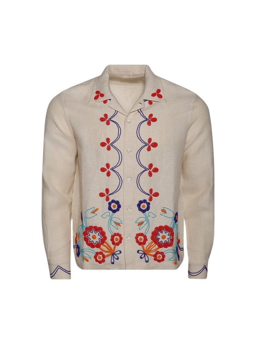 Bode Beaded Garden Party Shirt Ecru