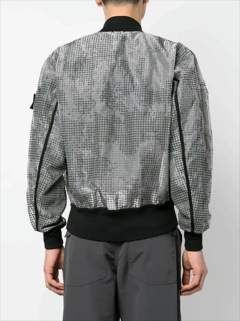 Stone Island Textured Grey Bomber Jacket With Classic Silhouette