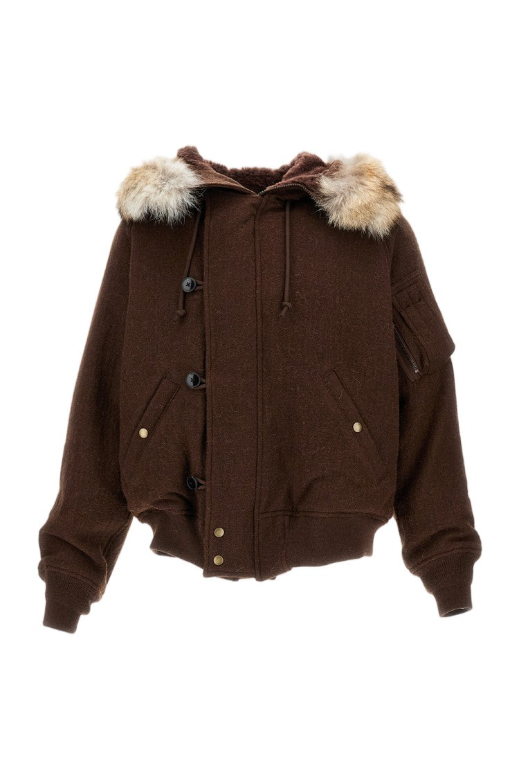 Kaptain Sunshine Brown Zip-Up Coat With Fur Collar And Practical Detailing