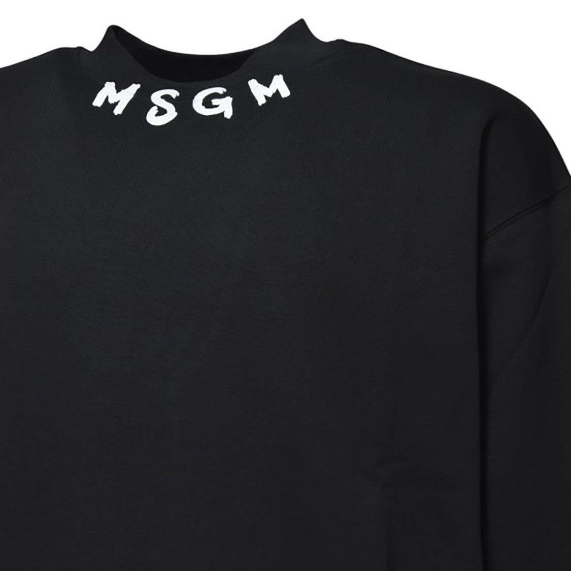 Msgm Black Cotton Crewneck Sweatshirt With Logo Print On Neck