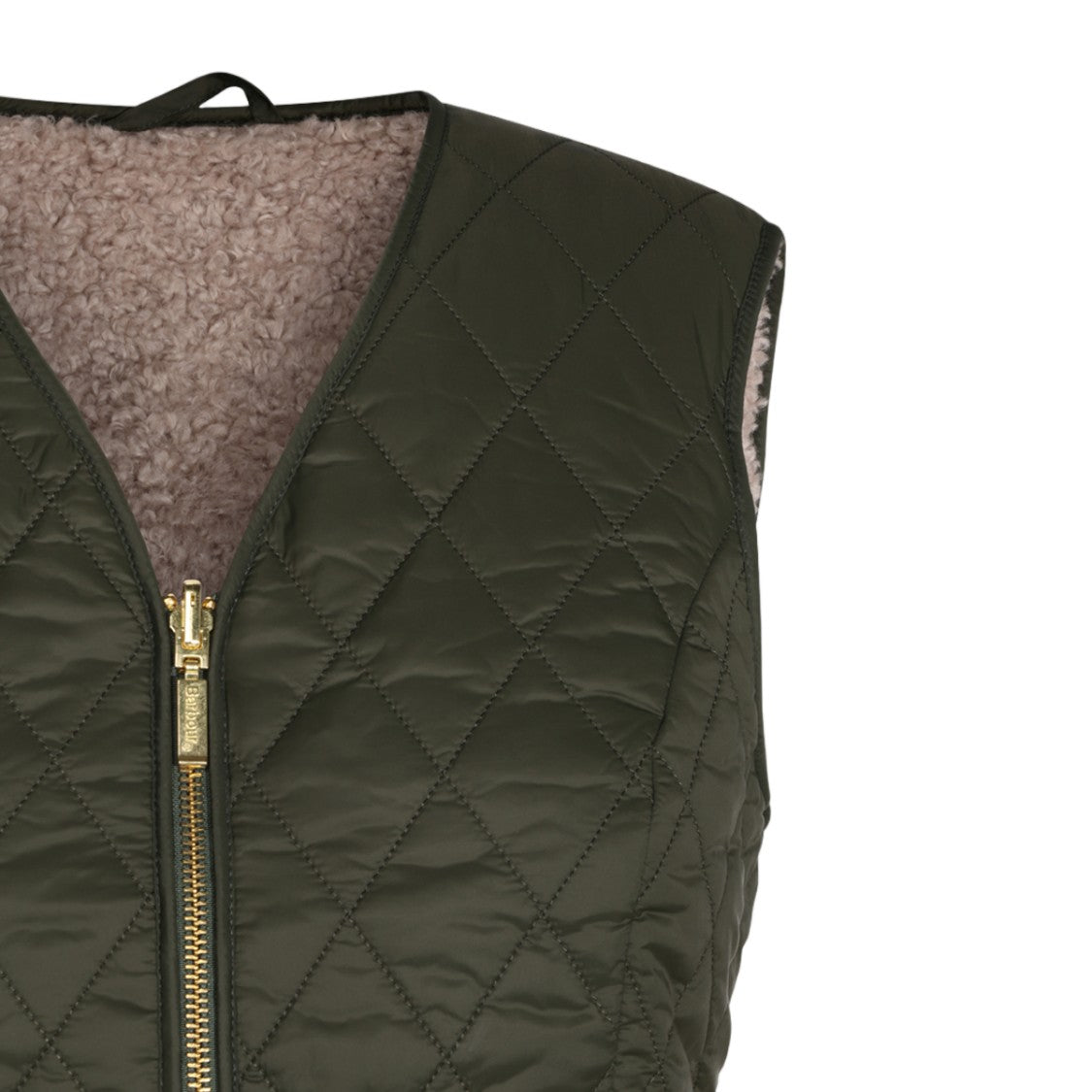 Barbour Olive Green Diamond Quilted Zip Vest