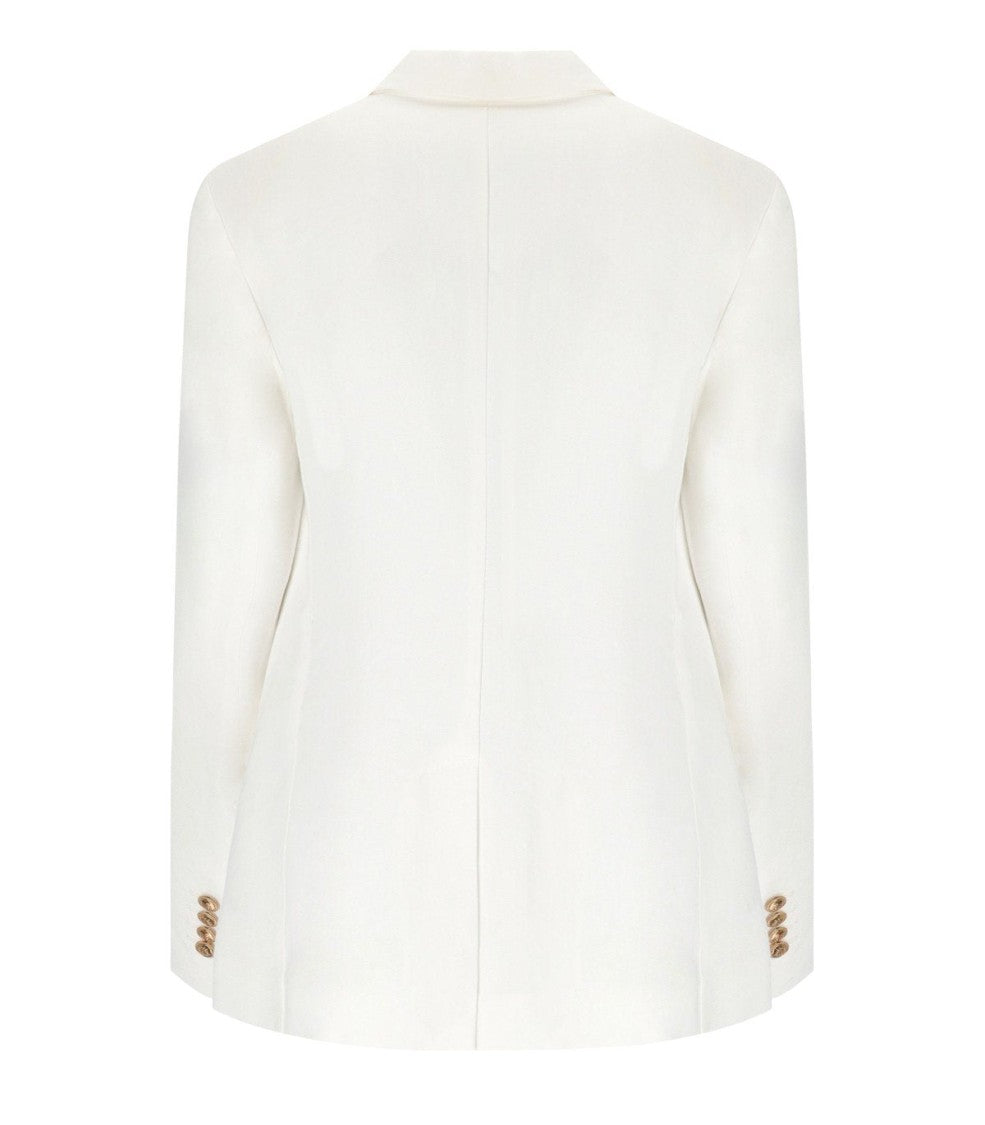 Elisabetta Franchi Ivory Linen Blend Single-Breasted Jacket