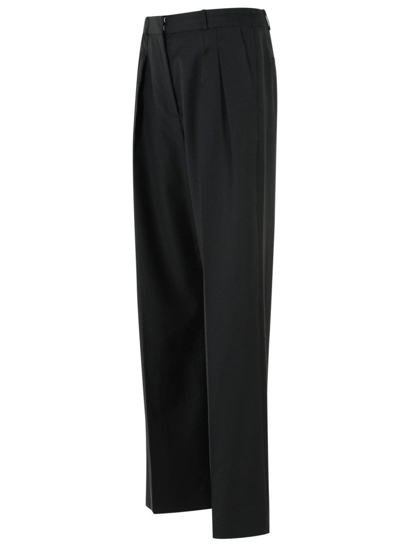 Loulou De Saison Black Sbiru Lds Pleated Virgin Wool Straight-Leg Pants