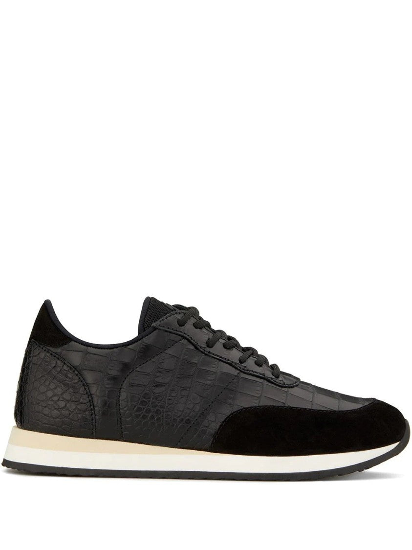 Giuseppe Zanotti Black Jimy Textured Suede Accents Leather Sneakers