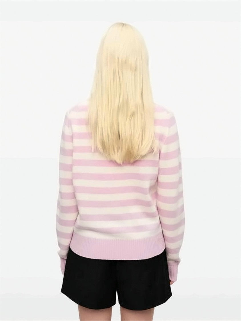 Ganni Playful Pastel Knit Sweater With Bunny Graphic