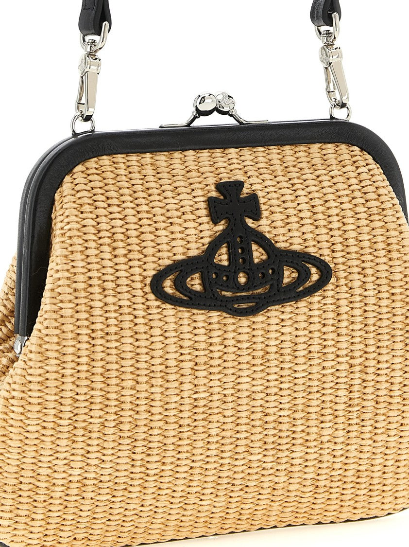 Vivienne Westwood Braided Raffia Clutch With Leather Details And Logo Patch