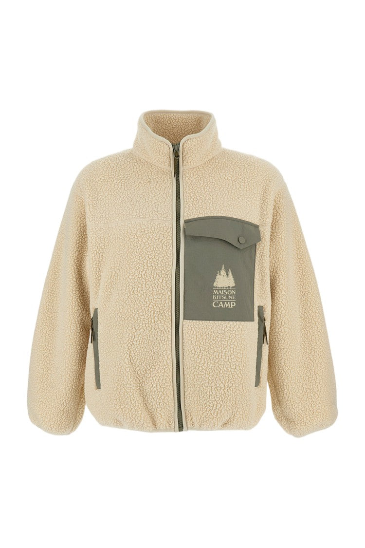 Maison Kitsuné Zip-Up Fleece Jacket With Logo Pocket And High Collar