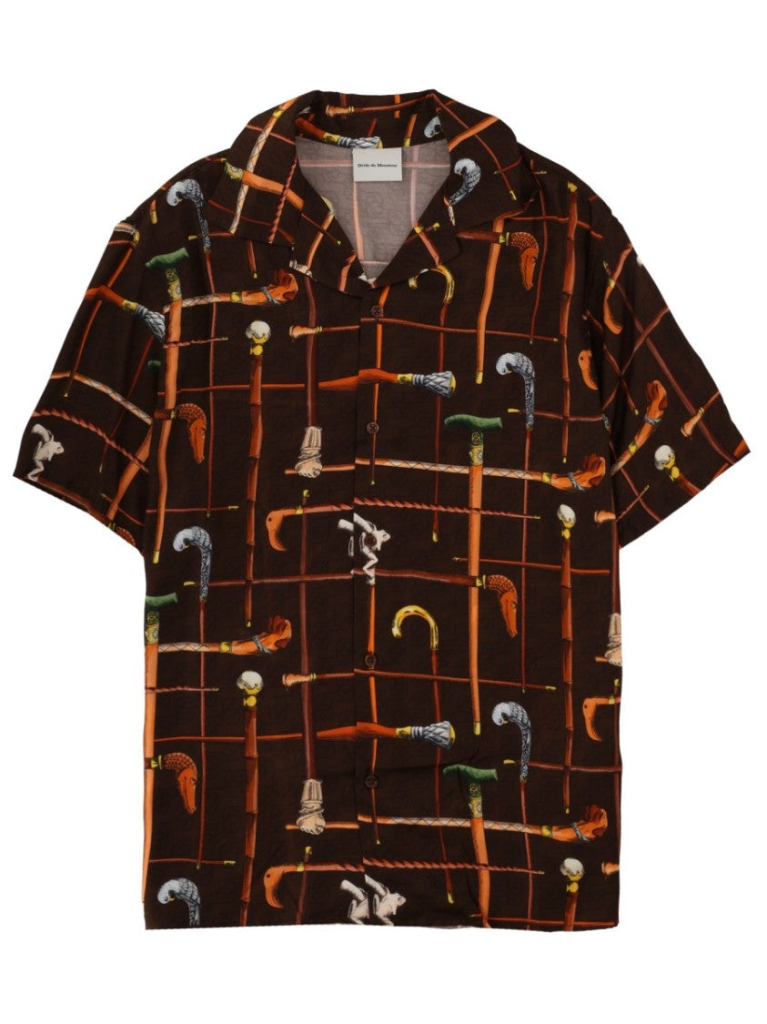 Drôle De Monsieur Dark Brown Walking Stick Print Shirt