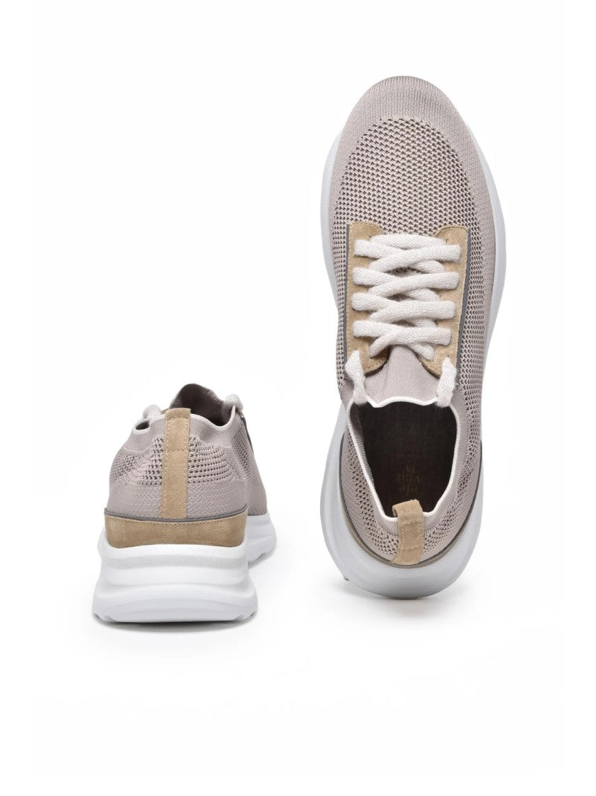 Eleventy Beige Leather-Blend Stretch Sneakers