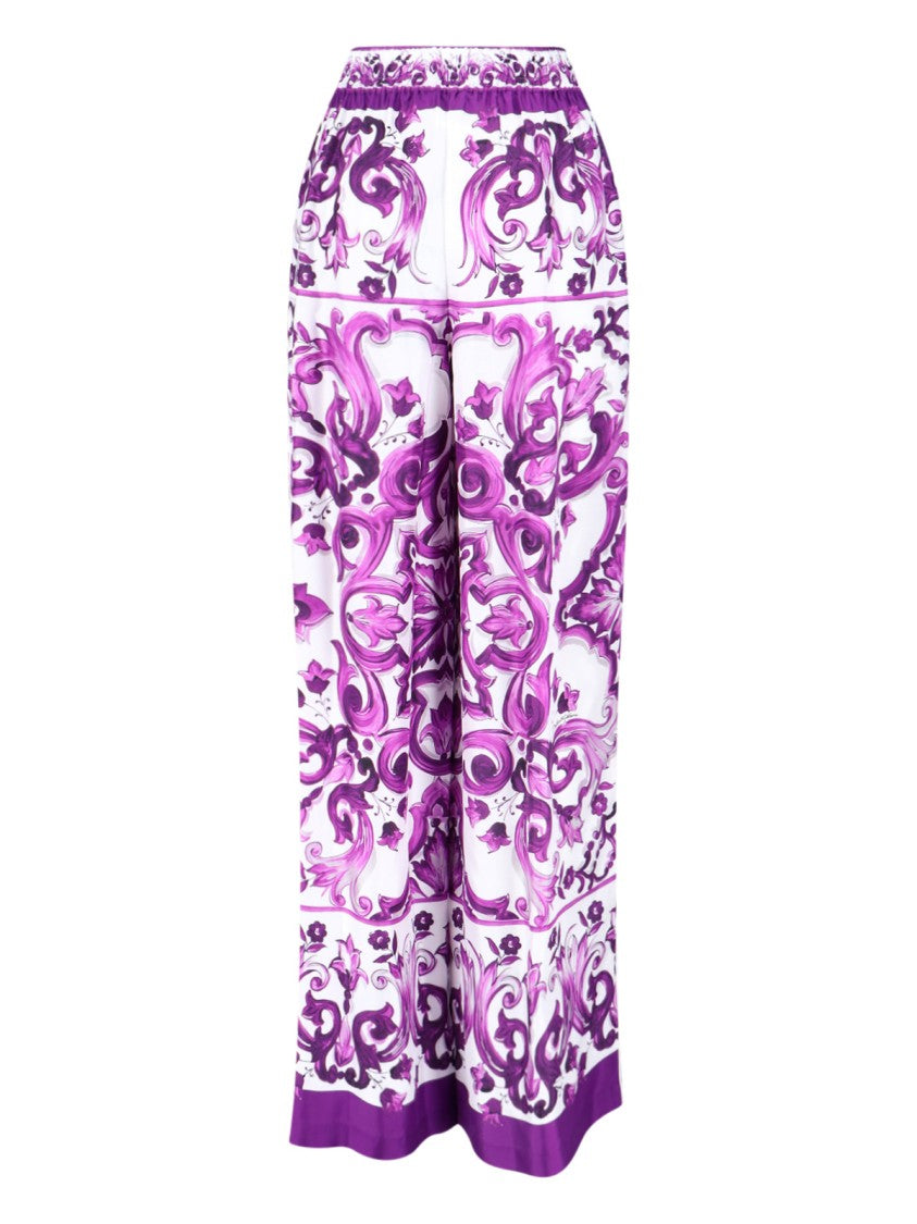 Dolce & Gabbana Wide-Leg Trousers With Baroque Pattern And Drawstring Waist