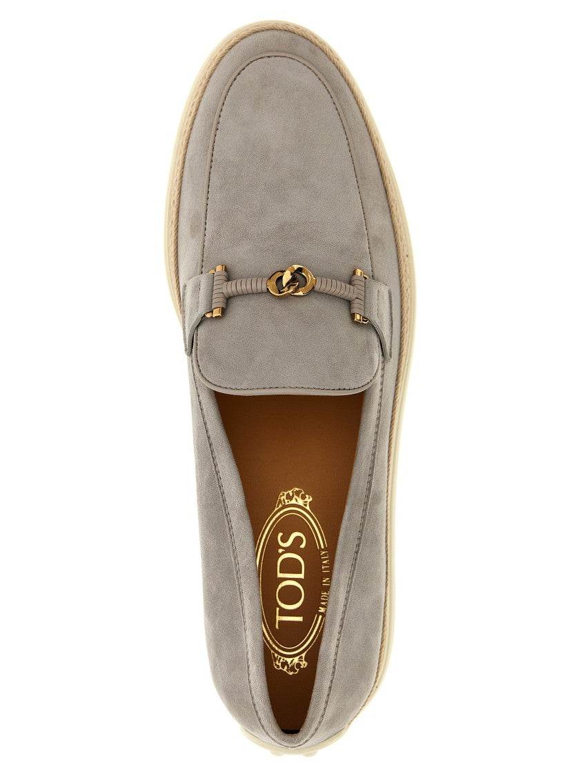 Tod's Grey Suede Loafers With Raffia Band
