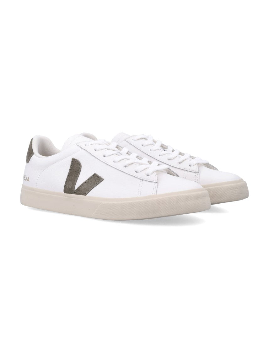 Veja White Kaki Campo Leather Sneakers