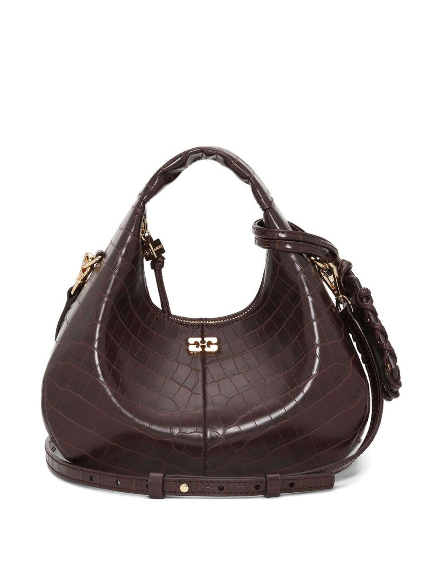 Ganni Crescent-Shaped Glossy Leather Shoulder Bag