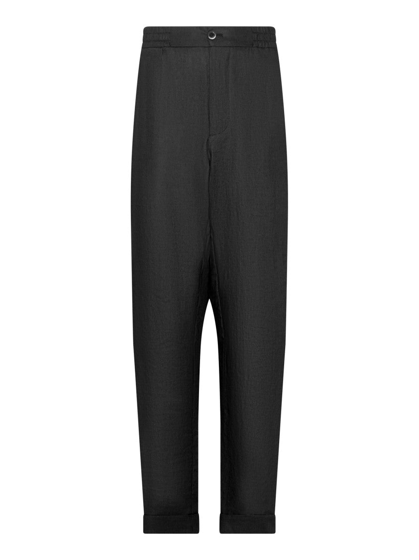 Franzese Collection Tapered Black Linen Trousers