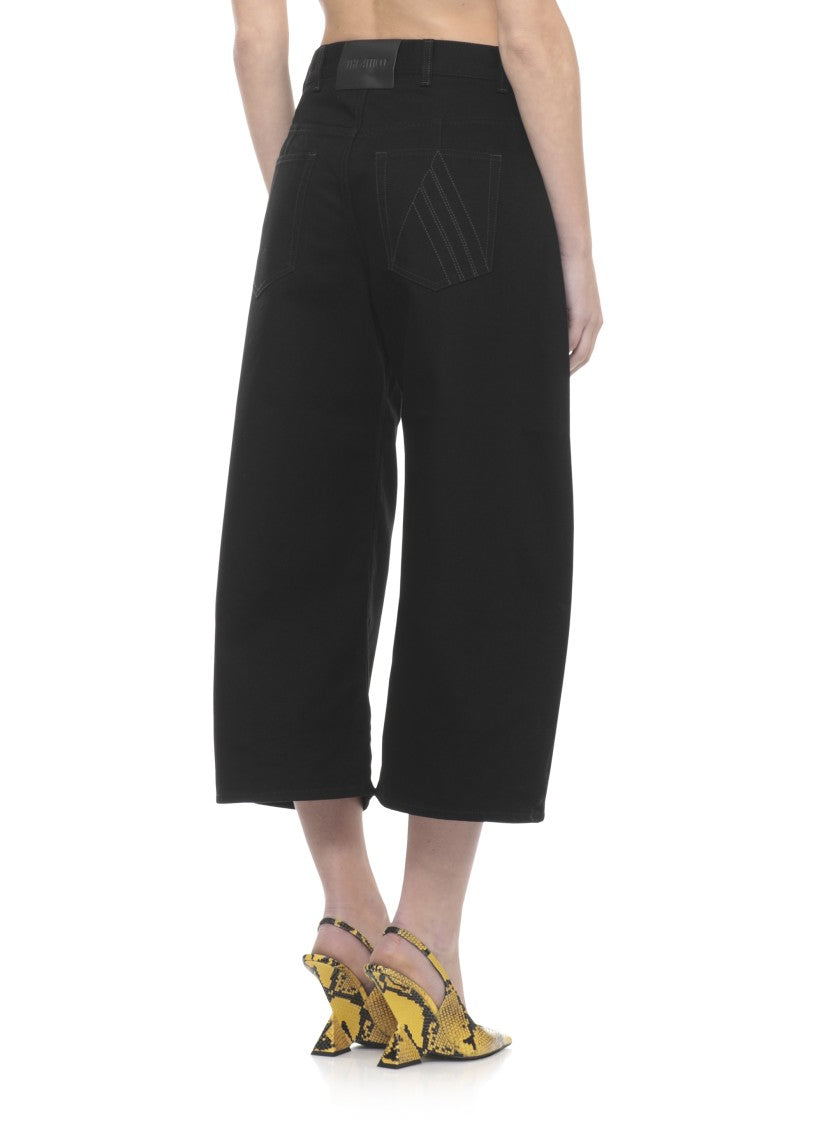 The Attico Black Cropped Palazzo Cotton Jeans