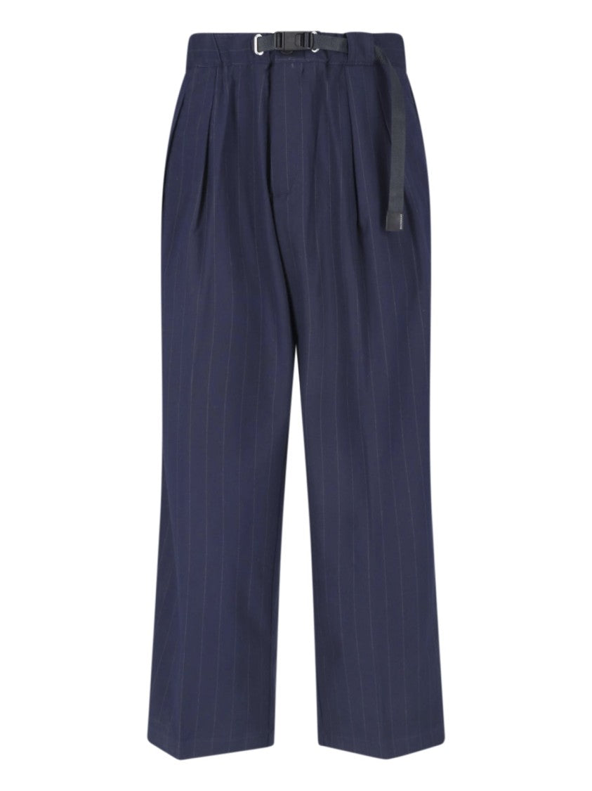 White Sand Blue Straight-Leg Belted Pants
