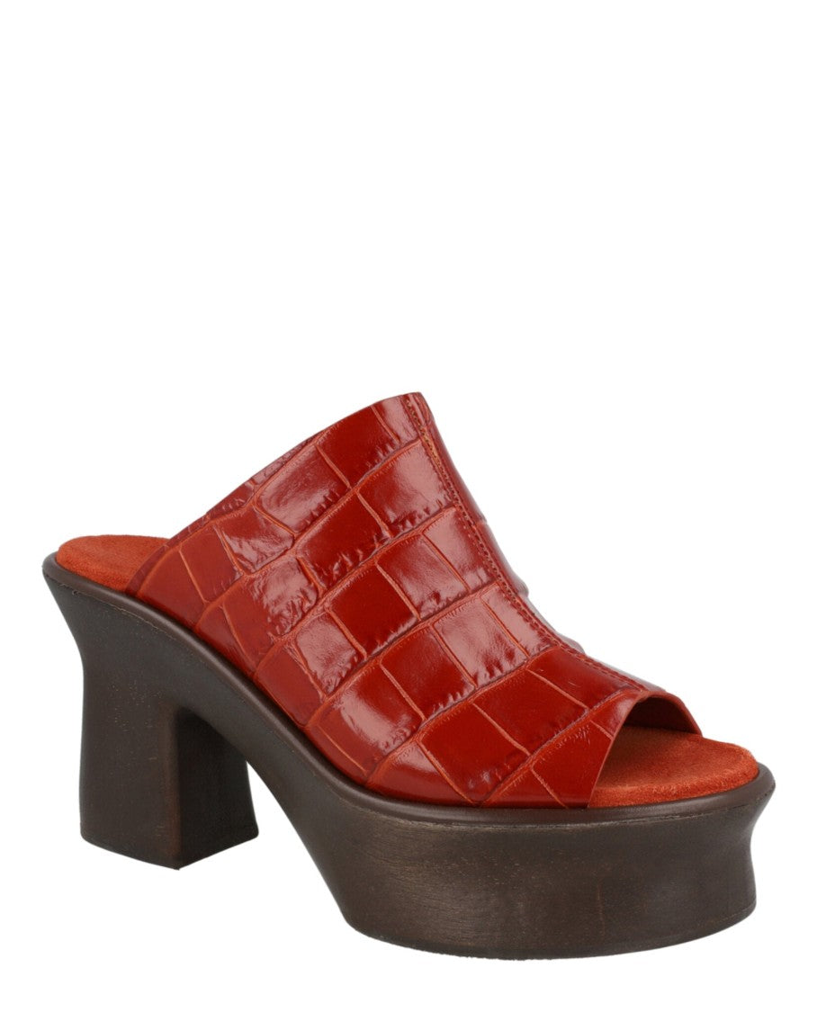 Ferragamo Samanta Croc-Embossed Platform Mules