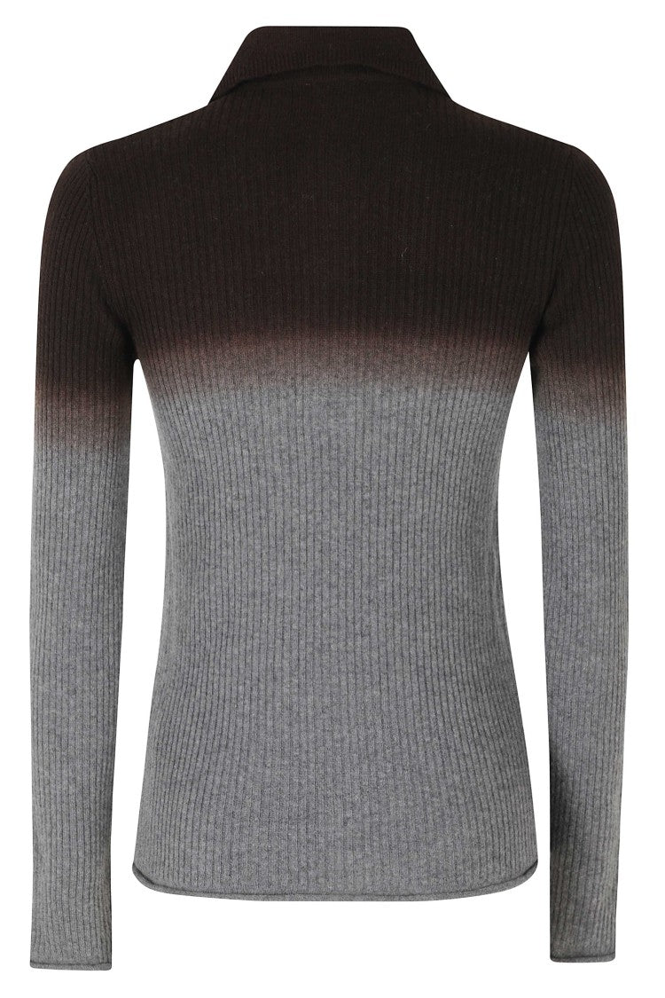 Alysi Gray Brown Fancy Knit Gradient Wool-Blend Polo Shirt