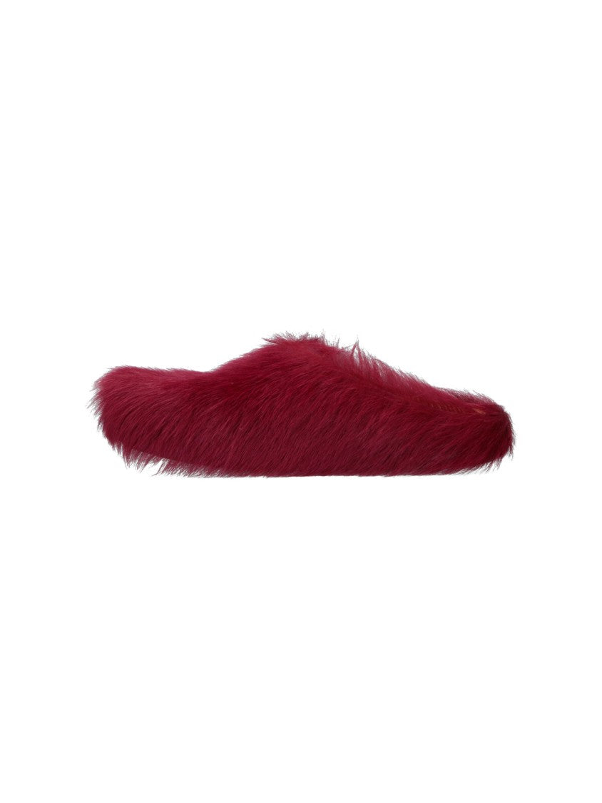 Marni Slip-On Mules In Red Calf Hair Leather