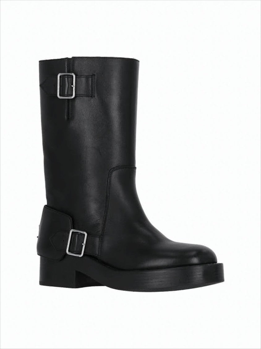Courrèges Calf Leather Mid-Calf Boots With Adjustable Buckles