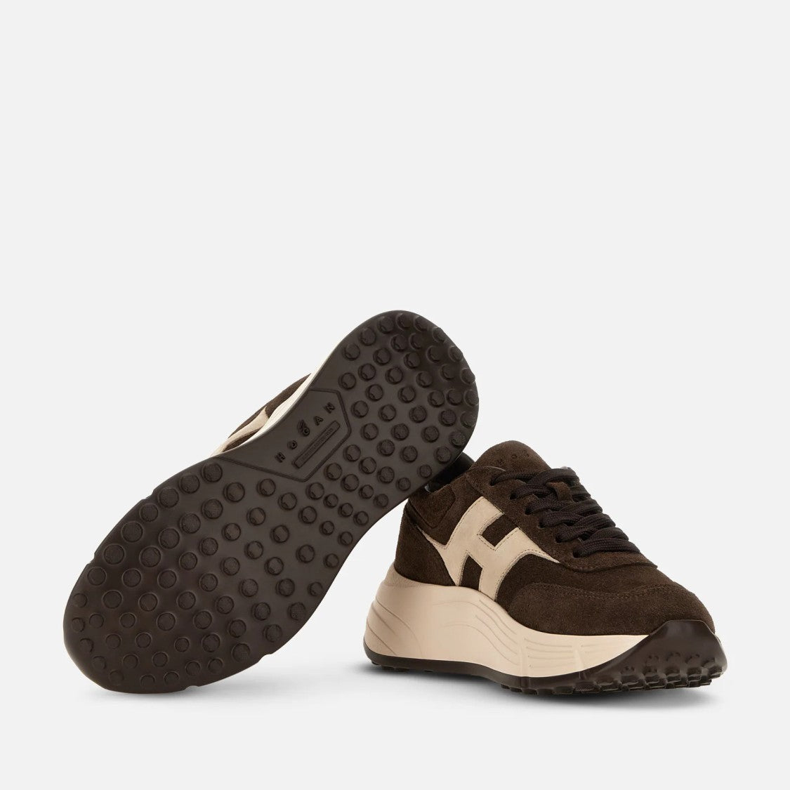Hogan Dark Brown Suede Chunky-Sole Sneakers