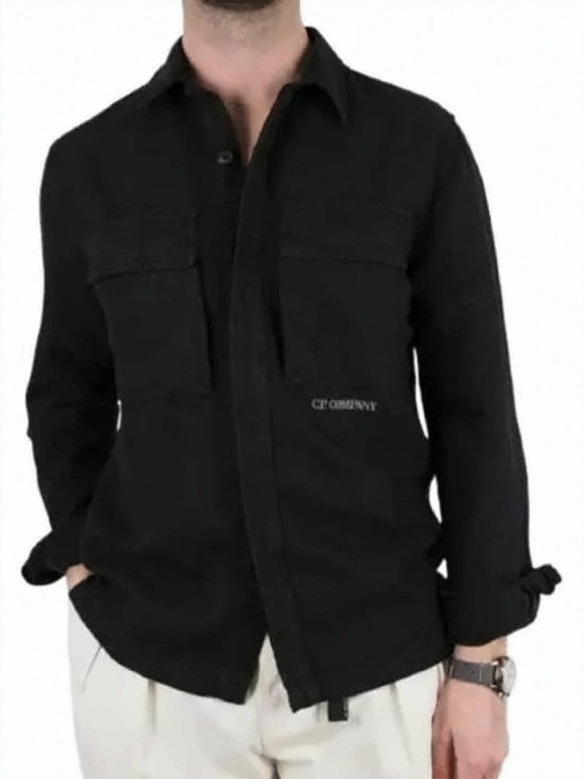 C.P. Company Relaxed-Fit Black Long-Sleeve Shirt With Dual Chest Pockets