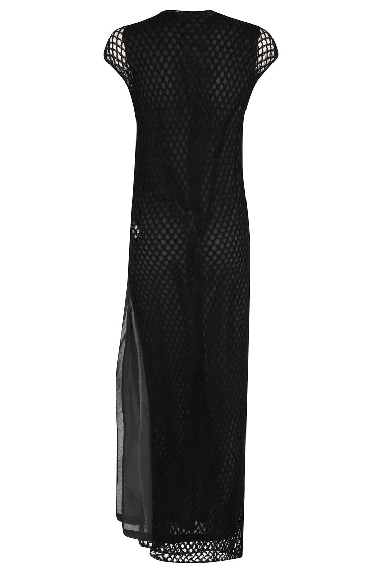 Semi Couture Mesh Fabric Maxi Dress With Side Slit