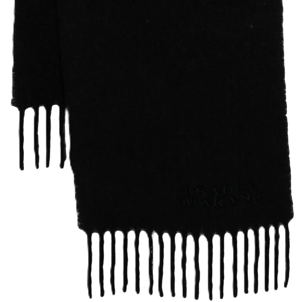 Isabel Marant Rectangular Black Alpaca-Blend Scarf With Fringed Ends